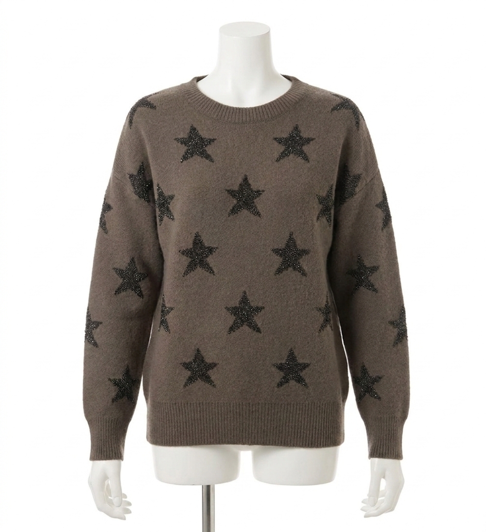 NEW MOLLY BRACKEN knitted star sweater in dark khaki
